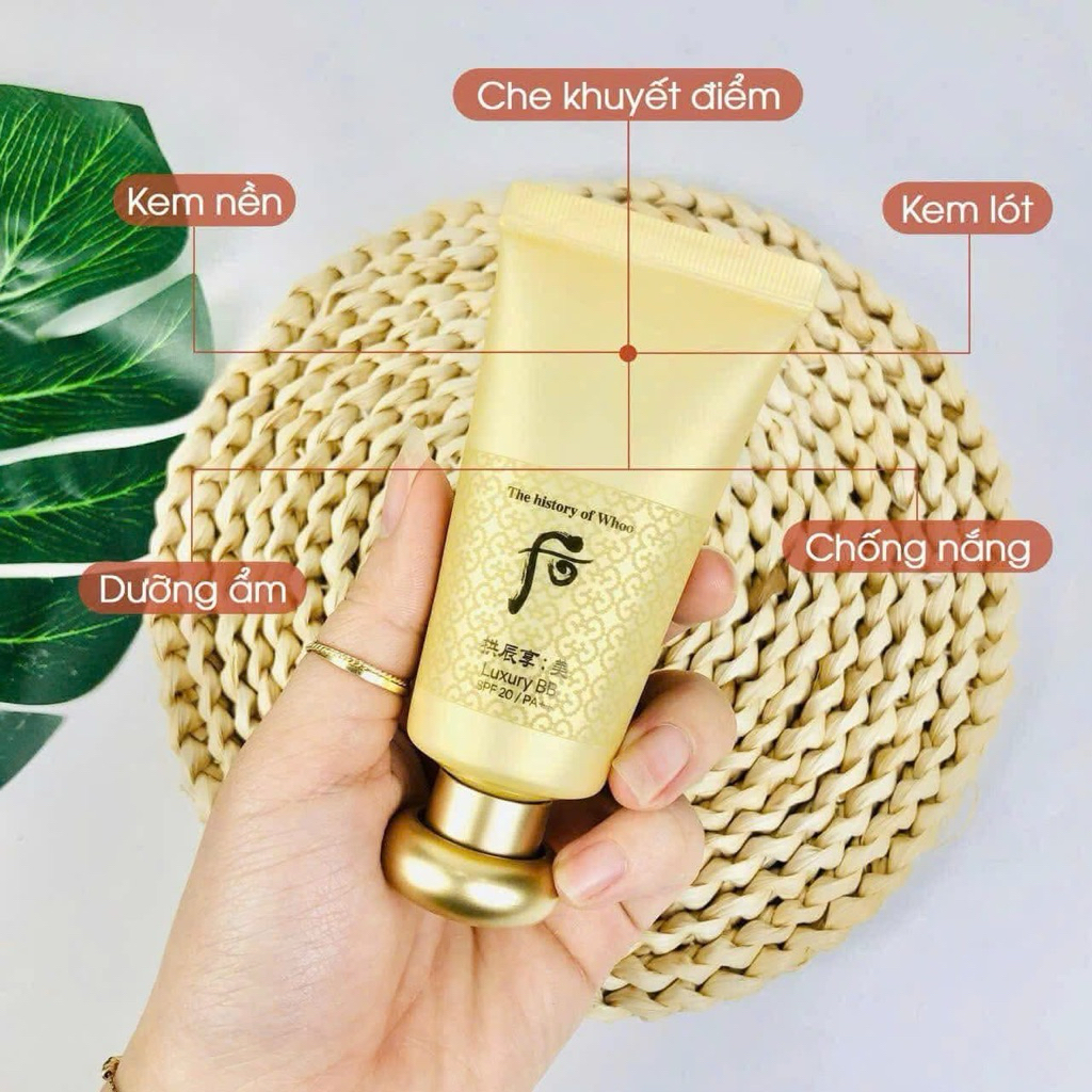 tuýp kem bb whoo vàng luxury, kem bb cream whoo vàng cao cấp che phủ tốt, bền màu lâu trôi
