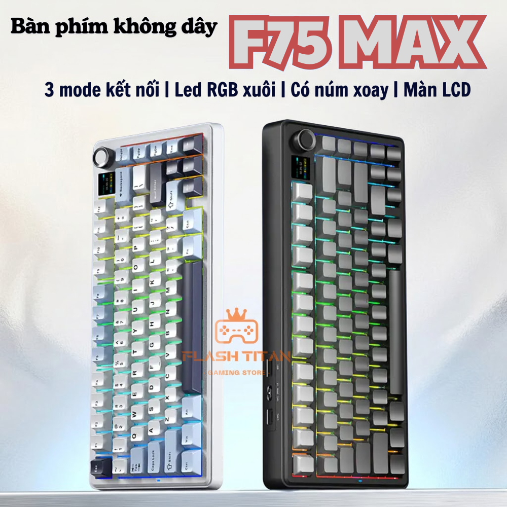 Bàn phím cơ bluetooth AULA F75 MAX - bàn phím không dây có Màn LCD - bảo hành 12 tháng - Led RGB