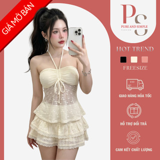 Áo Cúp Ngực Babydoll Ren Xuyên Thấu Phối Nơ Ngực PS Fashion PSA016 – Áo Coquette dây choàng cổ Sexy Dịu Dàng Hottrend
