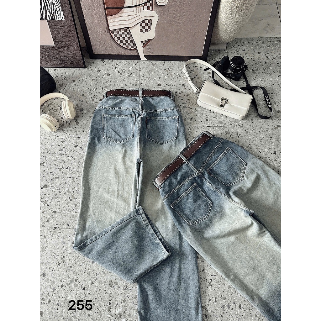 Quần suông ống rộng jean nữ thêu hình Bigsize 55-90kg, kiểu form ống rộng thêu hàng QC 2KJeans QC255 | BigBuy360 - bigbuy360.vn