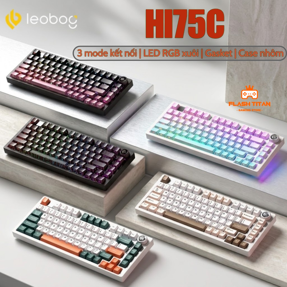 Bàn phím cơ bluetooth LEOBOG HI75C PRO - bàn phím nhôm không dây -Led RGB mạch xuôi - Có núm xoay