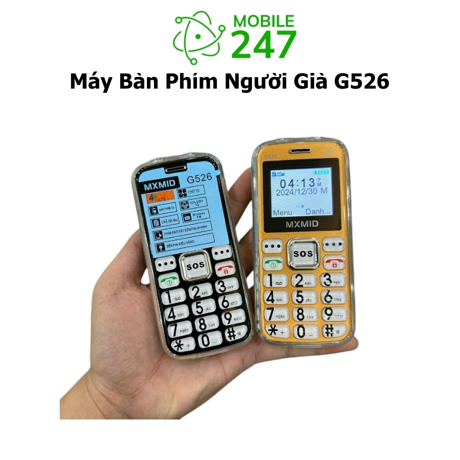 Điện Thoại Bàn Phím Người Già MXMID G526, 2 sim 4G, bàn phím to, loa siêu to, pin khoẻ, đèn pin siêu