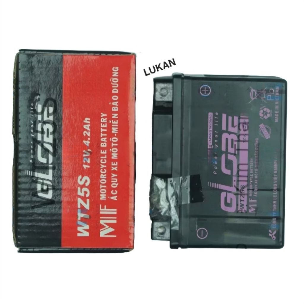 Bình điện ắc quy khô Neo Đỏ Globe WTZ5S 12V,4.2Ah zin