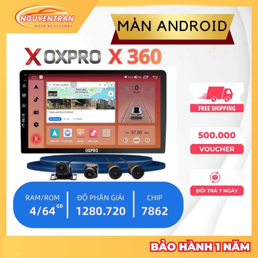 Màn Hình Android Ô Tô OXPRO X360 - Chip 8x, 7862, Màn Liền Cam 360 Ram4 Rom64, Chạy Mượt Mọi ỨngDụng