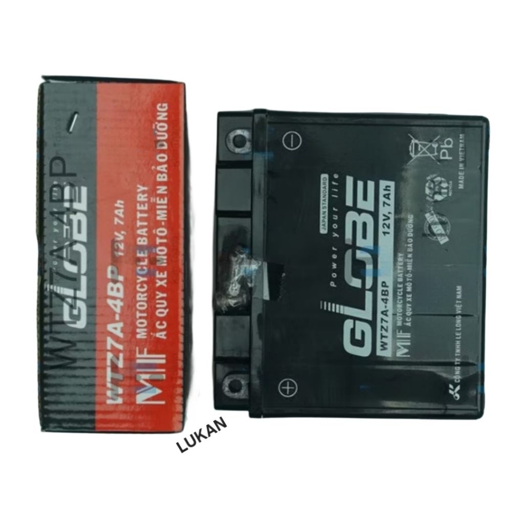 Bình điện ắc quy Nouvo khô 12V, 7Ah Globe WTZ7A- 4BP zin