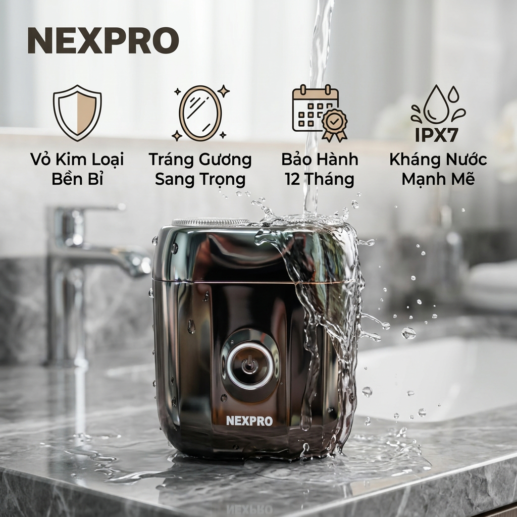 máy cạo râu mini cầm tay NEXPRO , 15 lưỡi dao tự mài, đầu cạo 3D chống nước toàn thân - BH 12 tháng