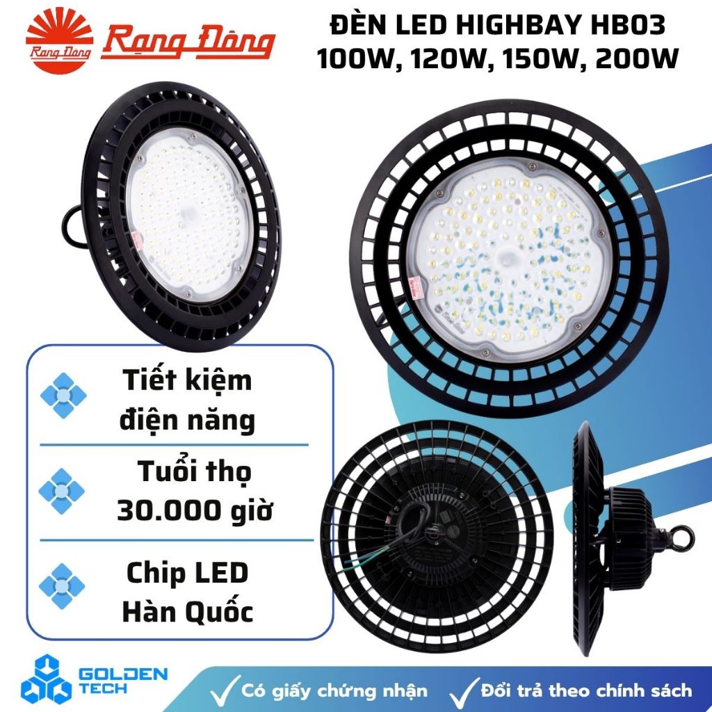 [Rạng Đông] Đèn LED Highbay HB03 100W, 120W, 150W, 200W Ánh sáng trắng