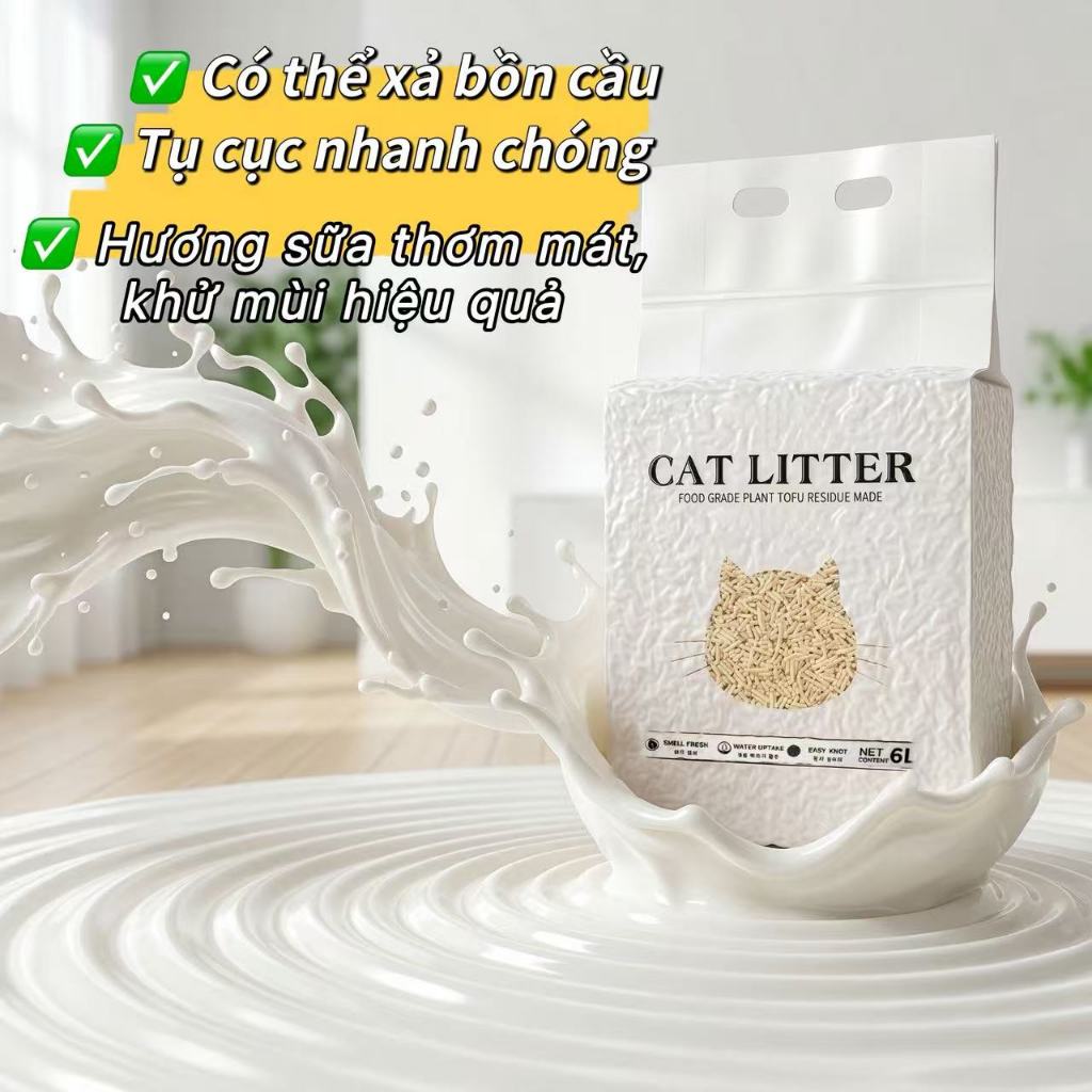 Cát vệ sinh mèo đậu phụ 6L（2kg) – Vón cục siêu nhanh, thấm hút mạnh, không bụi, khử mùi hiệu quả