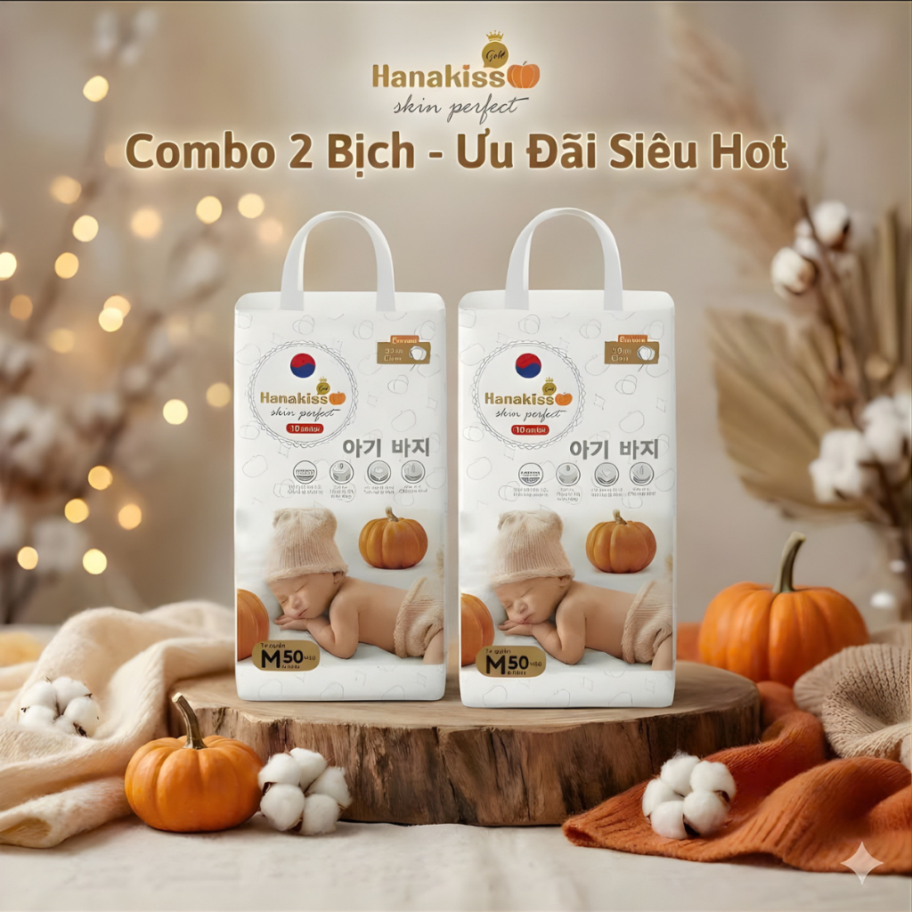 HanaKids (Hanakiss Gold): combo 100 bỉm quần HanaKids cho bé được sản xuất theo công nghệ Hàn Quốc đ