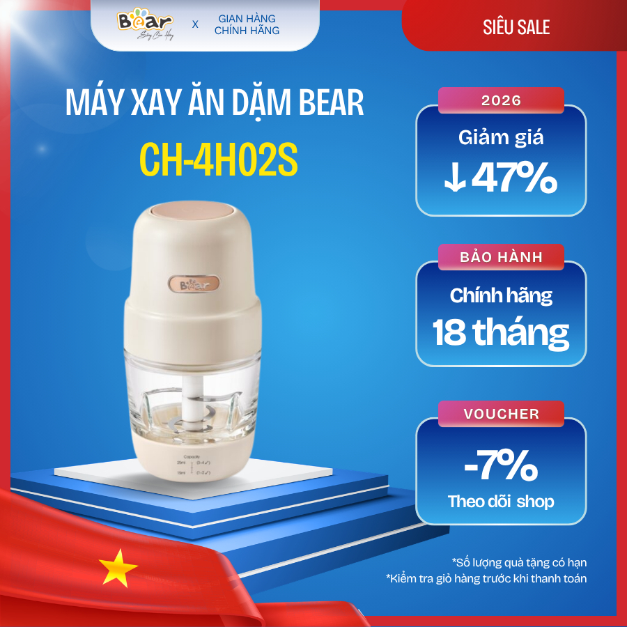 🥣 Máy Xay Ăn Dặm Bear 0.3L CH-4H02S 👶 Xay Nhanh, An Toàn Cho Bé ⚡