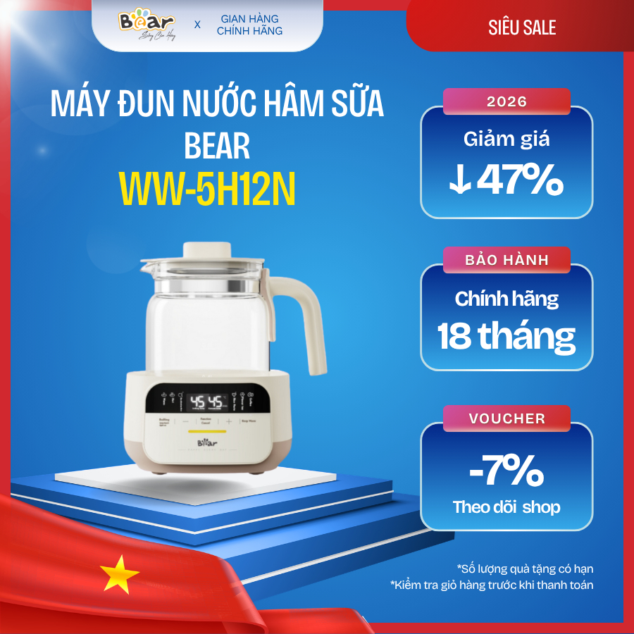 🍼💧 Máy Đun Nước & Hâm Sữa Bear WW-5H12N ⚡ Nhanh Chóng, An Toàn Cho Bé 👶