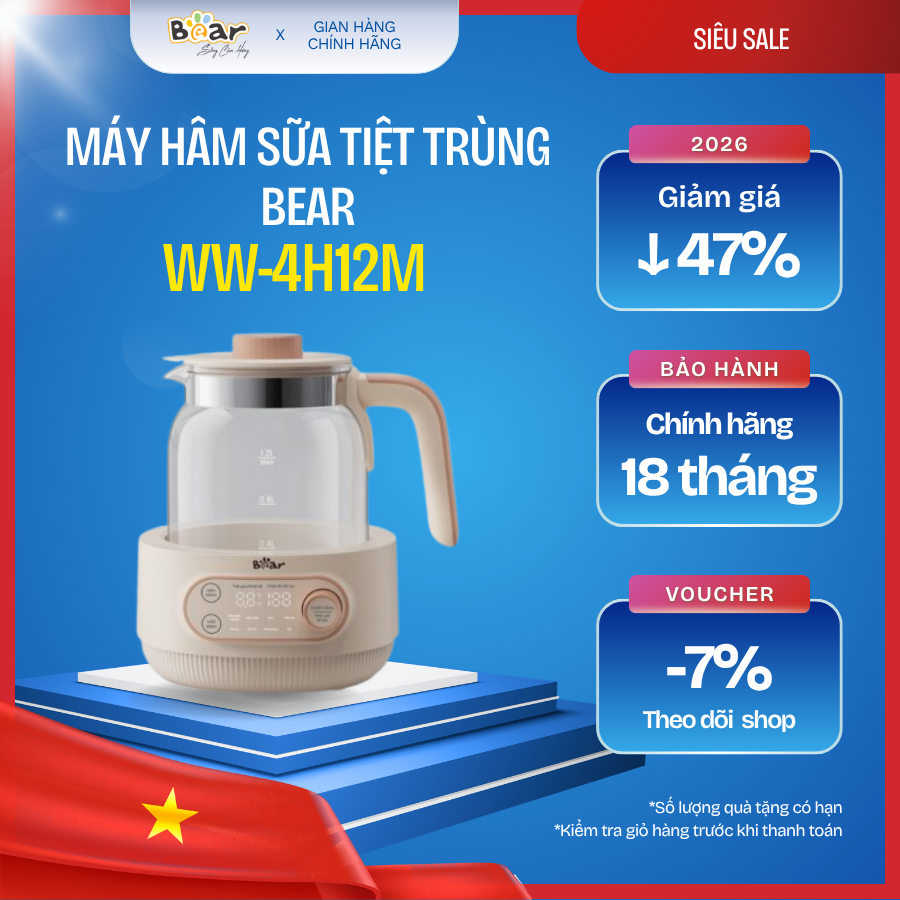 🍼 Máy Hâm Sữa Tiệt Trùng Bear WW-4H12M ⚡ An Toàn & Nhanh Chóng Cho Bé 👶