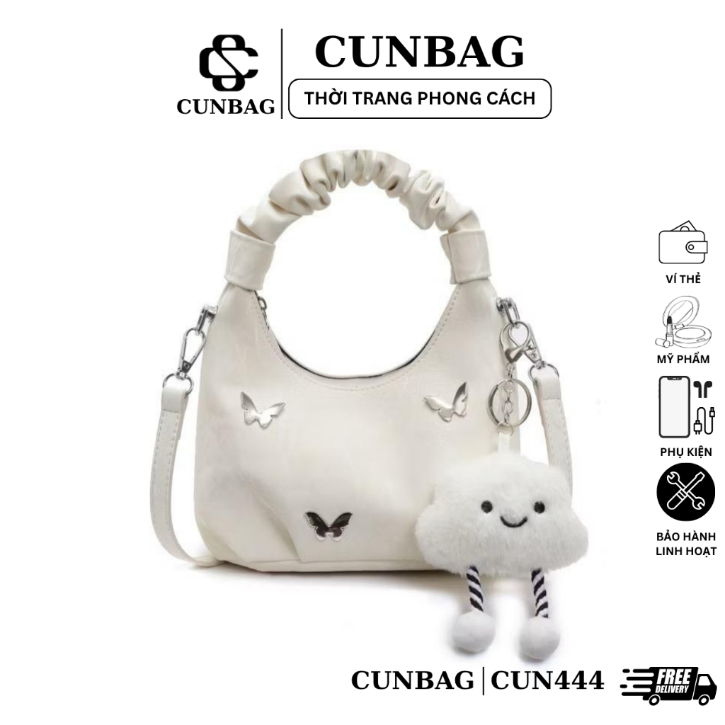 (Tặng Charm) Túi Xách Nữ Quai Rúm Đính Phụ Kiện Xinh Sắn Cầm Tay Đeo Chéo CUN444