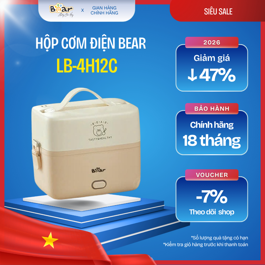 🍱 Hộp cơm điện Bear 1.2L LB-4H12C – Hâm nóng nhanh, ăn cơm nóng mọi lúc