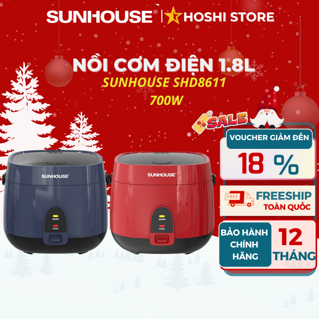 Nồi cơm điện  1.8 lít Sunhouse SHD8611N/ 8611R, bảo hành 12 tháng toàn quốc