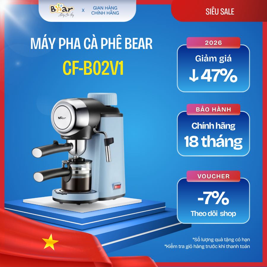 ☕ Máy pha cà phê Bear CF-B02V1 – Pha Espresso chuẩn gu, tạo bọt sữa chuyên nghiệp