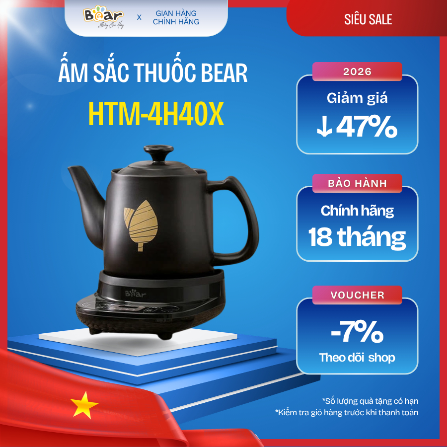 🍵 Ấm sắc thuốc Bear 4L HTM-4H40X – Sắc thuốc chuẩn, giữ trọn dược tính
