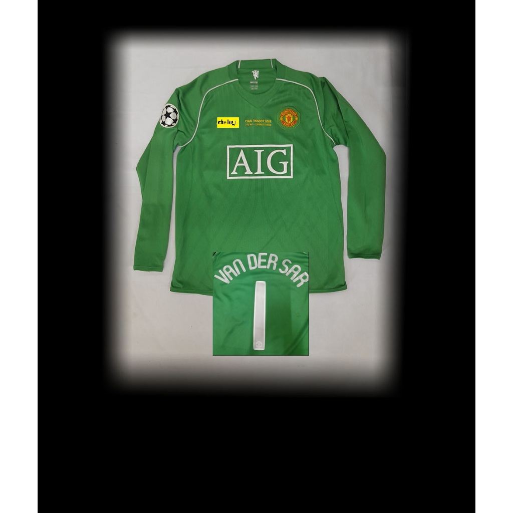 Chính hãng áo đầu thủ môn bóng đá Van Der Sar 1 Manchester United 2008 green goalkeeper GK shirt jer