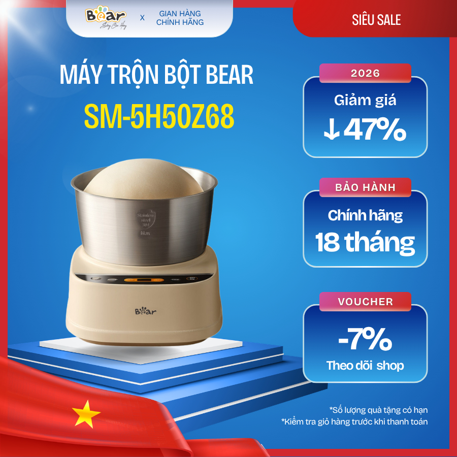 🧁 Máy Trộn Bột Bear 5L SM-5H50Z68 (Bản Quốc Tế) – Nhồi 3D & Ủ Bột Tự Động