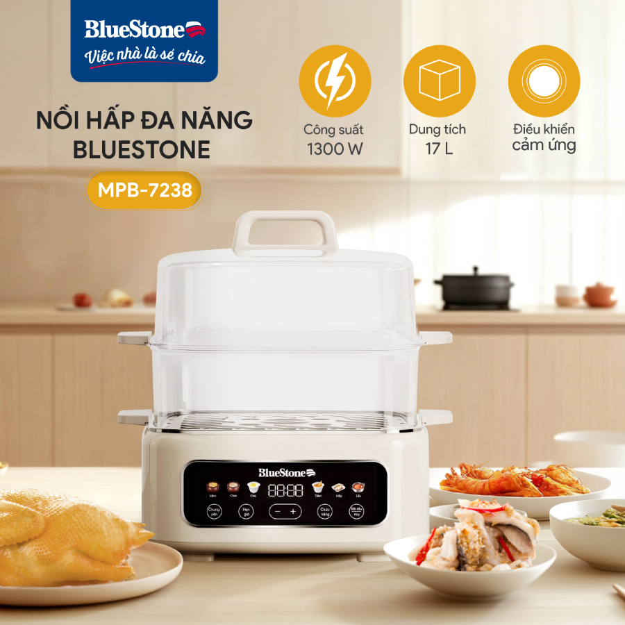 Nồi Hấp Đa Năng BlueStone MPB-7238 | 17L – 1300W | Cảm Ứng – Hấp Nhanh Không Mất Chất - Lòng nồi phủ