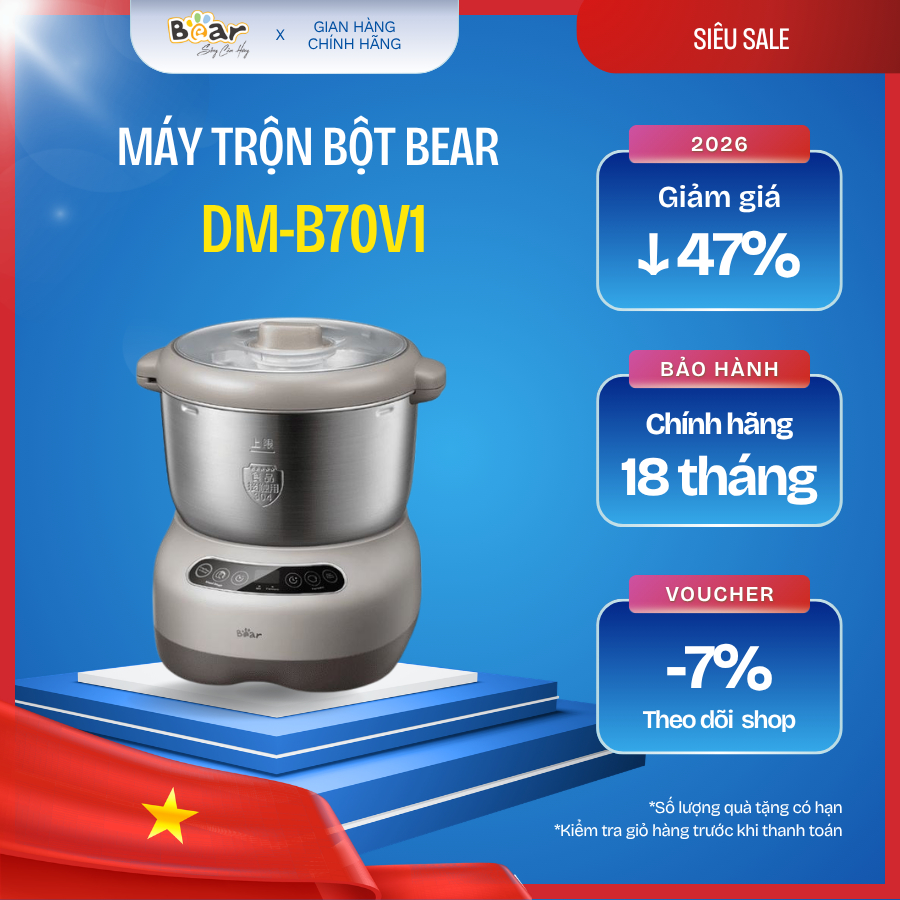 🧁 Máy Trộn Bột Bear 7L DM-B70V1 (Bản Quốc Tế) – Nhồi & Ủ Bột Tự Động