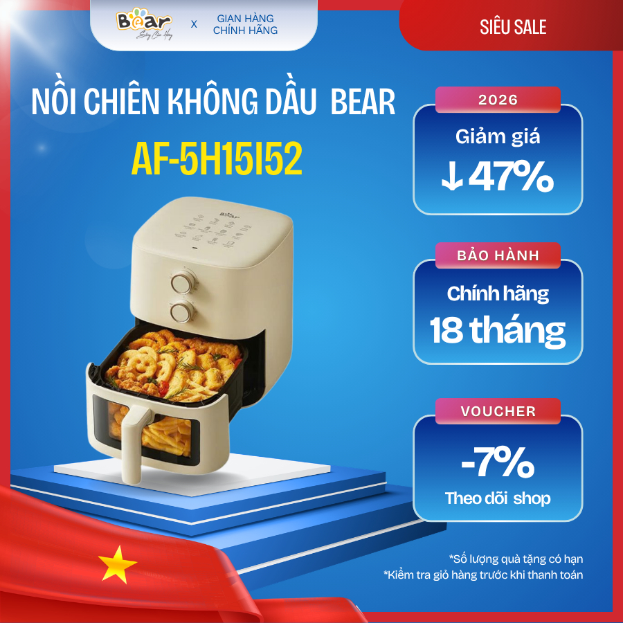 🍗 Nồi chiên không dầu Bear 5L AF-5H15I52 (Bản Quốc Tế)