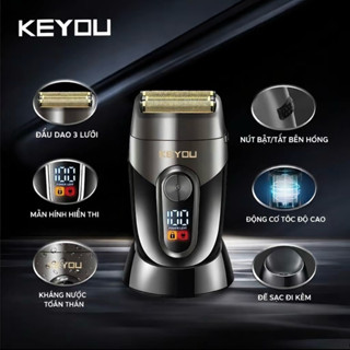 Máy Cạo Râu Điện Cao Cấp Keyou, Máy cạo râu điện 3 lưỡi kép CÔNG SUẤT CAO, Thiết kế công thái học, Chống nước IPX4