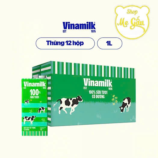 THÙNG 12 HỘP SỮA TƯƠI TIỆT TRÙNG VINAMILK CÓ ĐƯỜNG 1 LÍT