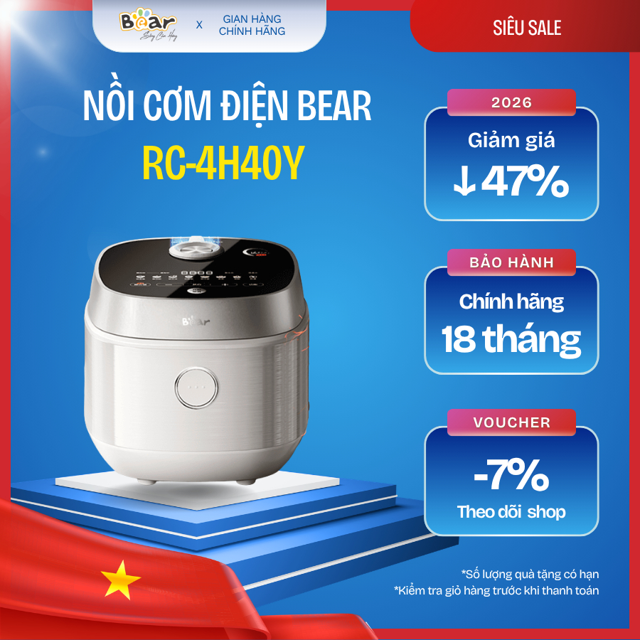 🍚 Nồi cơm điện Bear 1.5L RC-4H40Y (Bản Quốc Tế)