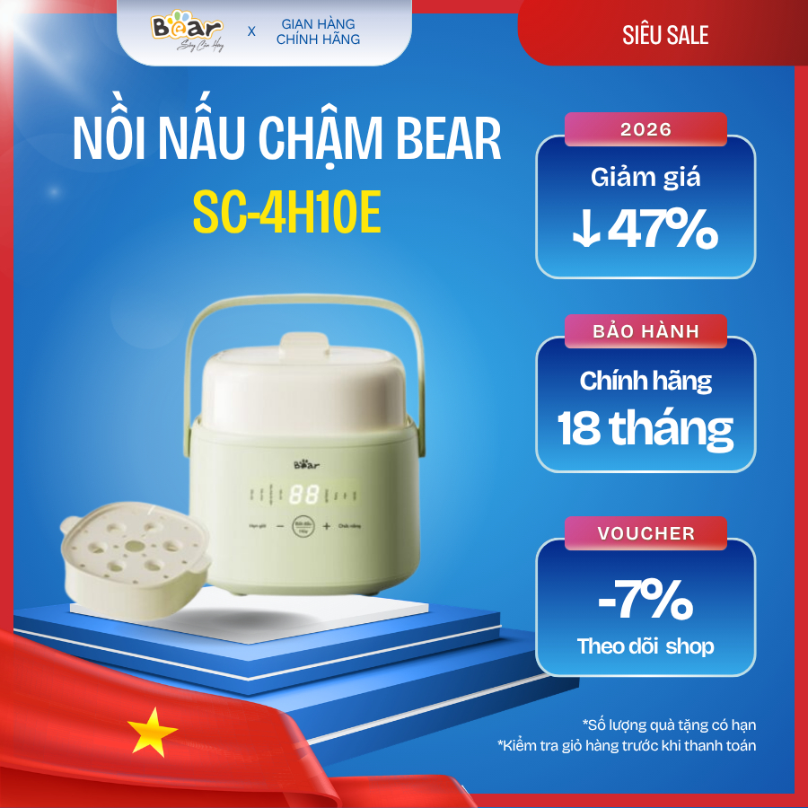 🍲 Nồi nấu chậm 1.0L Bear SC-4H10E – Nhuyễn mềm, giữ trọn dưỡng chất
