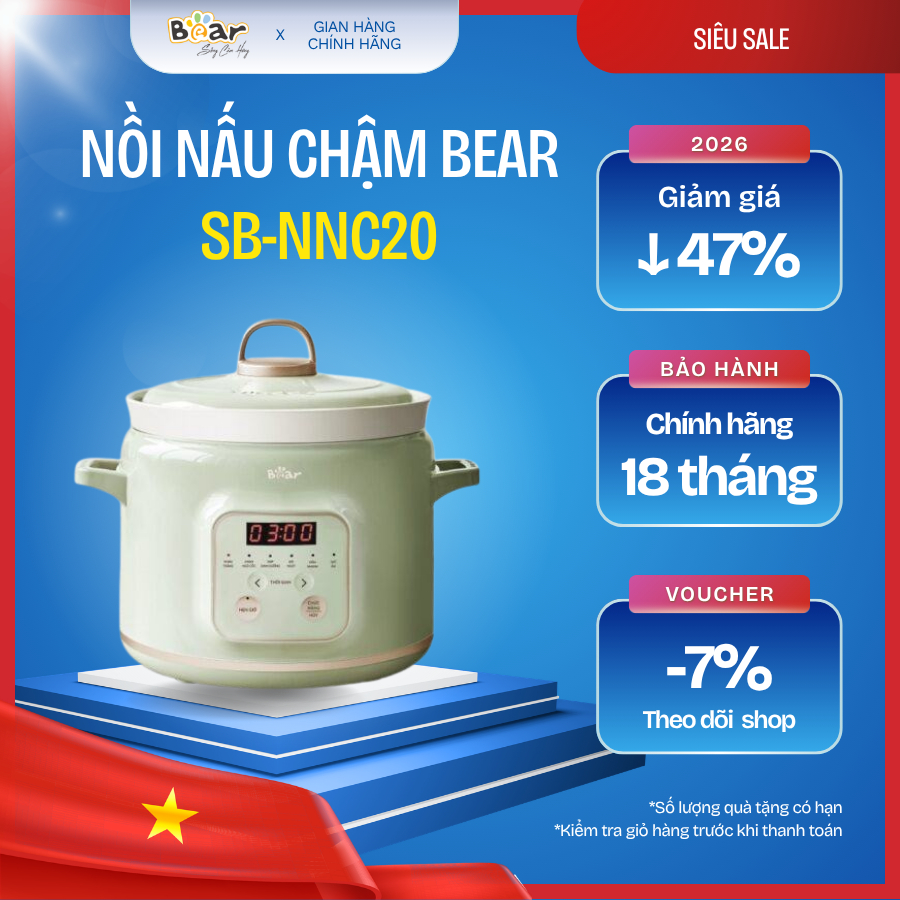 🍲 Nồi nấu chậm Bear 2L SB-NNC20 – Nhuyễn mềm, giữ trọn dưỡng chất