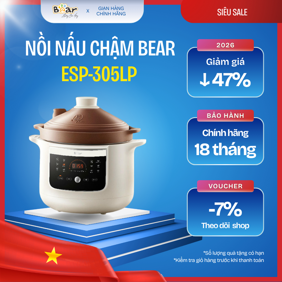 🍲 Nồi nấu chậm Bear 3L ESP-305LP – Nhuyễn mềm, giữ trọn dưỡng chất