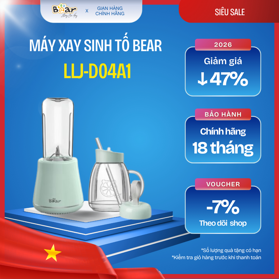 🥤 Máy xay sinh tố cầm tay Bear LLJ-D04A1 – Nhuyễn mịn, tiện lợi, nhanh chóng