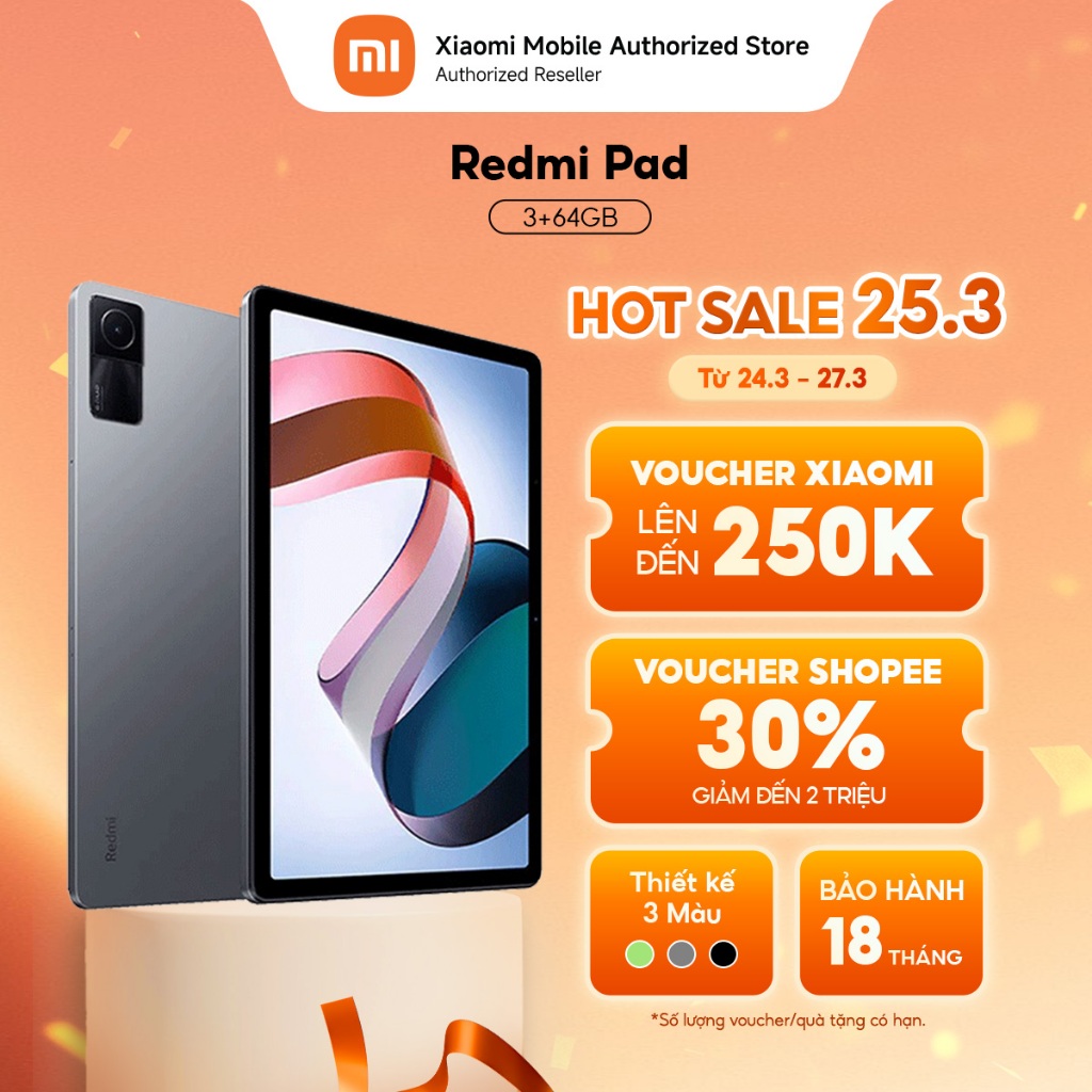 Máy tính bảng Redmi Pad (3+64GB) | Màn hình LCD IPS 10.61" 90Hz 2K | MediaTek Helio G99 | Pin 8000mAh