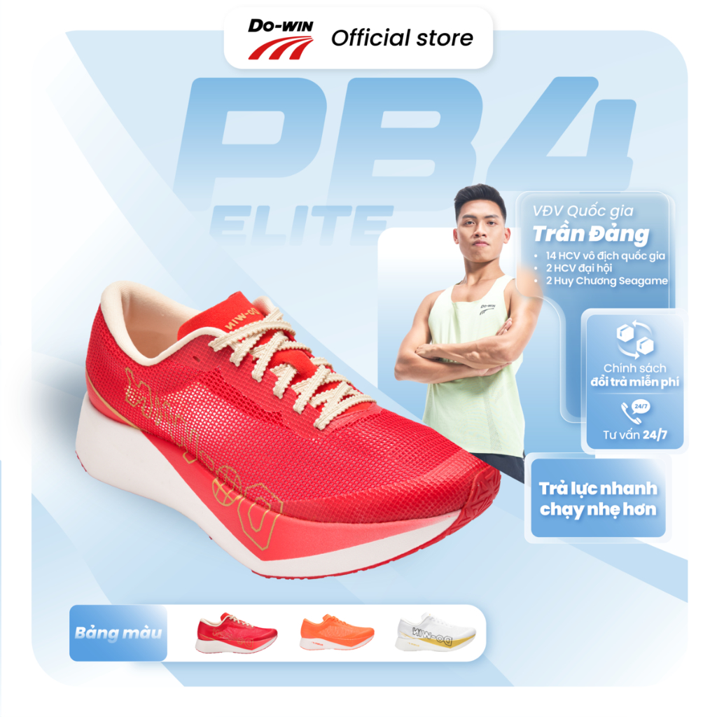 Giày Chạy Bộ Do-win PB4 Đỏ 2026 – Danh Cho Nam Nữ, Full Carbon Êm Nhẹ Lướt Thoáng Khí