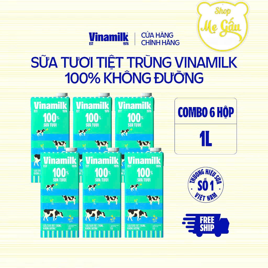 COMBO 6 HỘP SỮA TƯƠI TIỆT TRÙNG VINAMILK KHÔNG ĐƯỜNG 1 LÍT