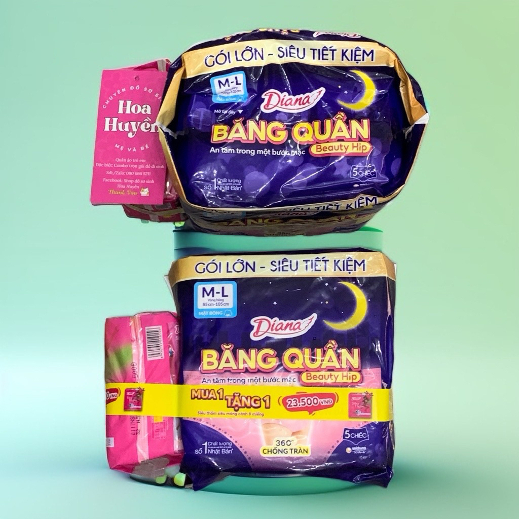 Băng Quần Diana Tặng Kèm BVS | Băng Quần Kotex Dùng Ban Đêm Hoặc Phụ Nữ Sau Sinh Gói Lớn 5 Miếng