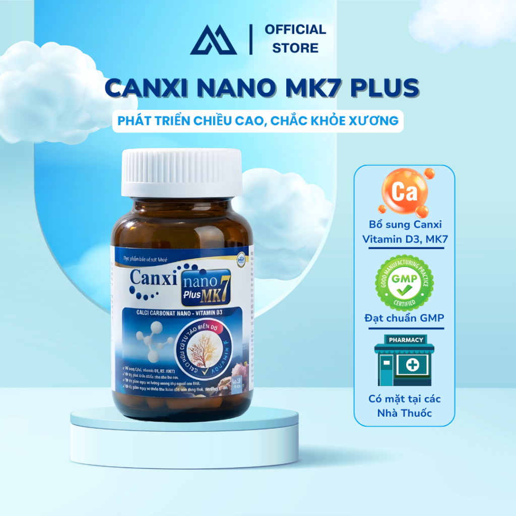 Canxi Nano MK7 Plus - Bổ sung Canxi, D3 và MK7, Hỗ trợ hấp thu và chuyển hóa canxi