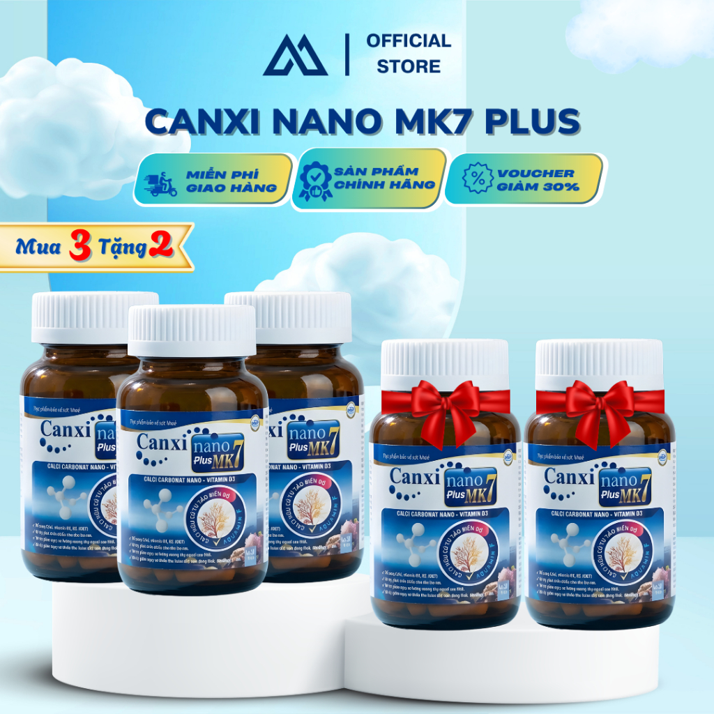 [Mua 3 tặng 2] Canxi Nano MK7 Plus - Bổ sung Canxi, D3 và MK7, Hỗ trợ hấp thu và chuyển hóa canxi