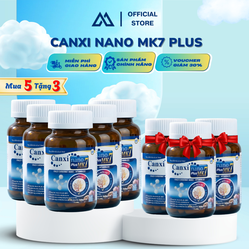 [Mua 5 tặng 3] Canxi Nano MK7 Plus - Bổ sung Canxi, D3 và MK7, Hỗ trợ hấp thu và chuyển hóa canxi