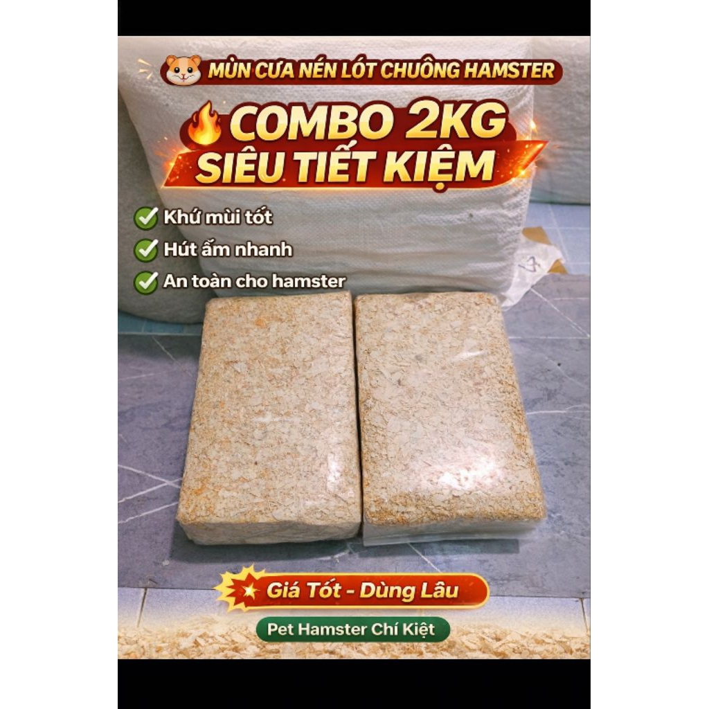 combo 2kg mùn cưa nén lót chuồng chuột hamster