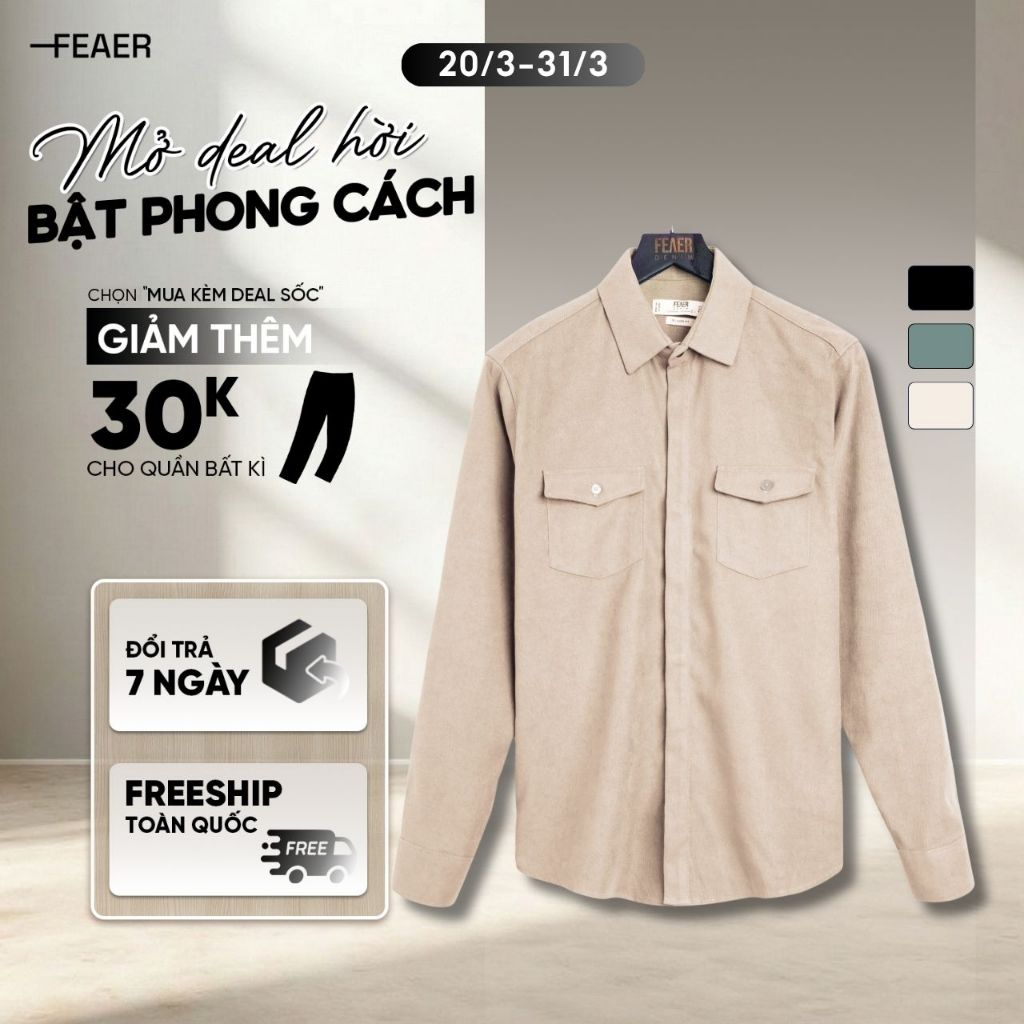 [GIÁ CỰC TỐT]Áo sơ mi nam tay dài VELVET FABRIC chất nhung gân FEAER DENIM