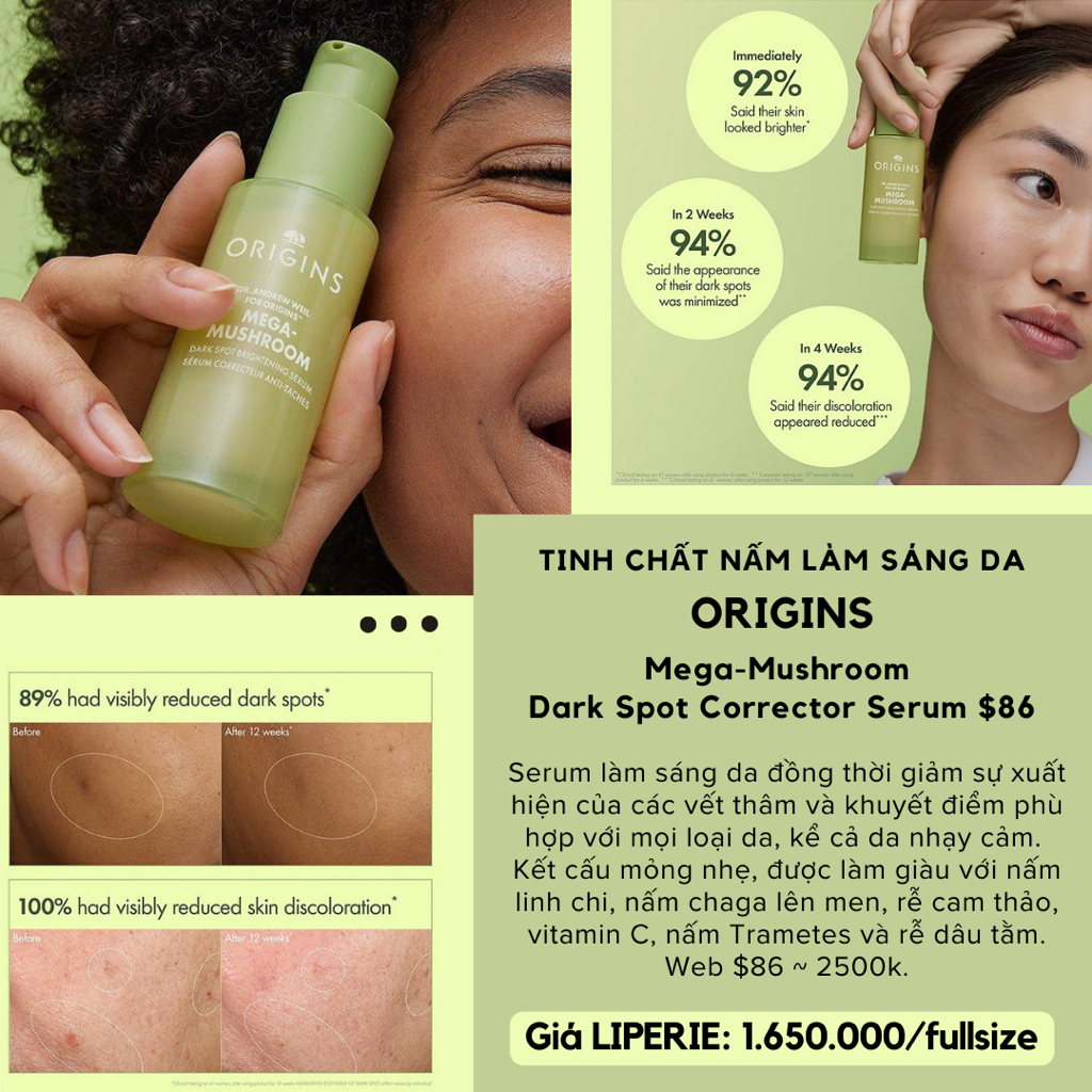 LIPERIE | Tinh chất nấm làm sáng da ORIGINS Brightening mushroom serum