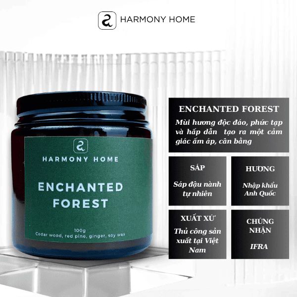 Nến Thơm Enchanted Forest A Harmony Home – Gỗ Tuyết Tùng, Thông Đỏ, Gừng 100g