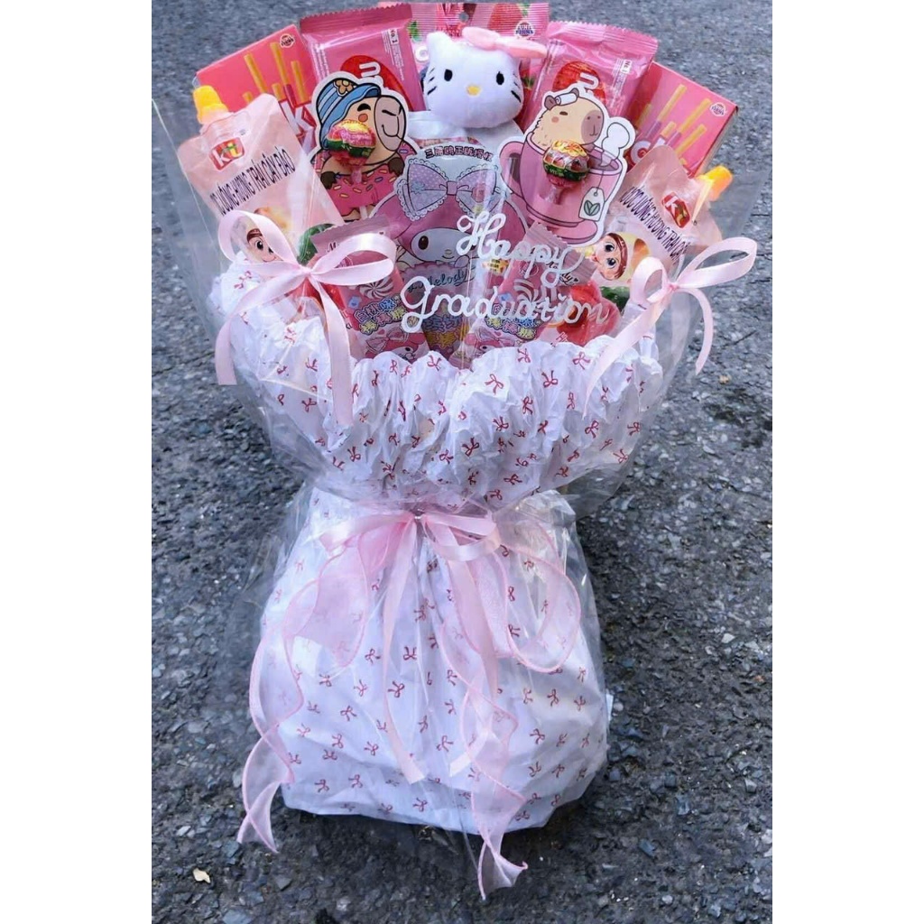 Bó Hoa Giấy Nhún Bánh Kẹo Xinh Ngon Quà Tặng Dịp Lễ, 8/3, Valentine, 1-6, Sinh Nhật Kỷ Niệm, Bó Bánh Kẹo Dễ Thương Ngon