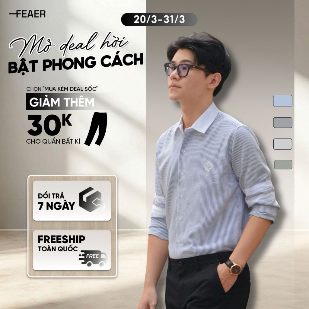 Áo sơ mi tay dài BOISE chất liệu Oxford Line, trẻ trung, thanh lịch - FEAER