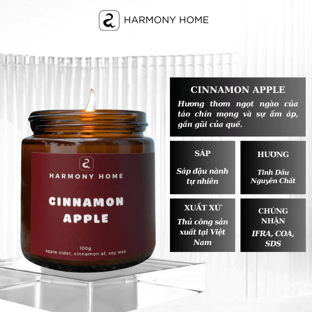 Nến Thơm Cinnamon Apple A Harmony Home – Hương Thơm Táo Quế 100g