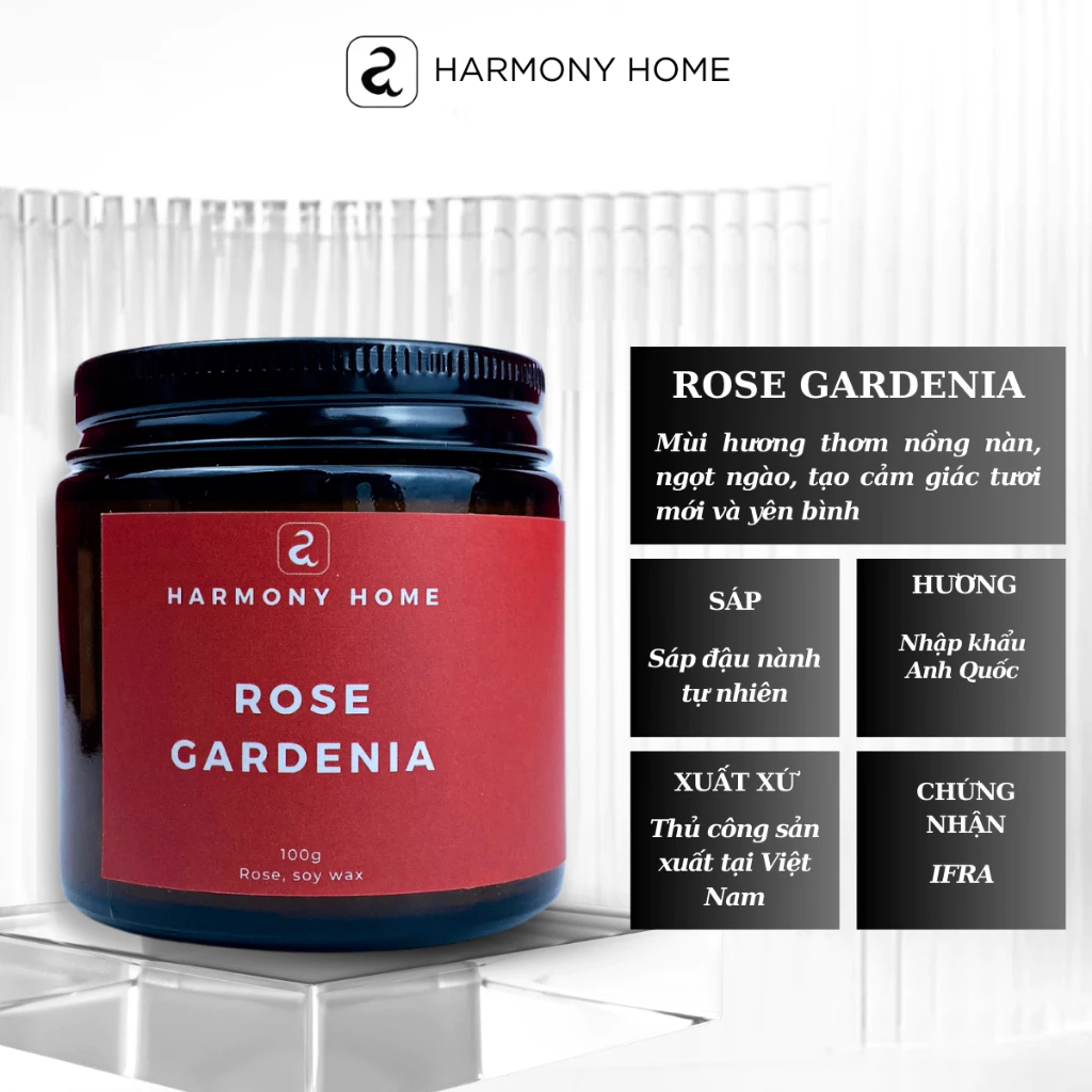 Nến Thơm Rose Gardenia A Harmony Home – Hương Hoa Hồng Quyến Rũ 100g
