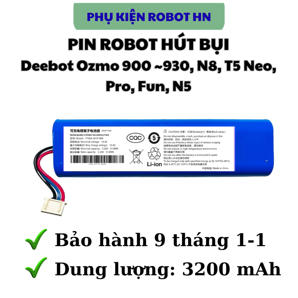 PIN ROBOT Hút bụi Deebot Ozmo 900 ~ 930 , N8, N8 PRO, T5 Pro, T5 Neo, T5 Fun, N5, N5 pro