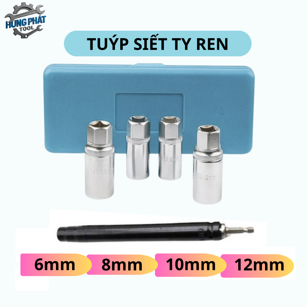 Đầu siết vặn ty ốc bulong ren răng 6 8 10 12mm, hàng chuẩn siết ty thợ thạch cao, điều hoà, PCCC tiệ